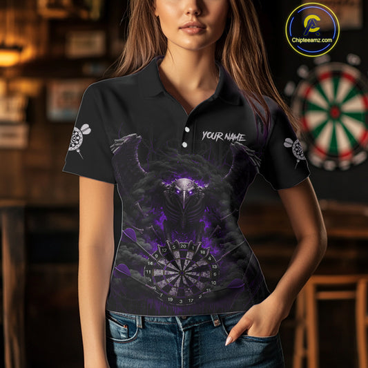 Black Smokes Eagle Chain Purple Grunge Dartboard Custom Women Darts Polo Shirt Dart Jerseys NYN1908