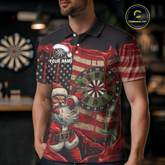 Custom Santa Dripping Dartboard Christmas Men Darts Polo Shirt US Flag Xmas Dart Jerseys NYN1912