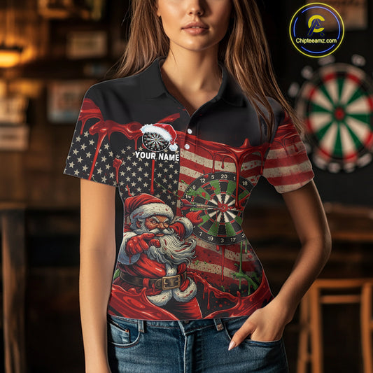 Custom Santa Dripping Dartboard Christmas Women Darts Polo Shirt US Flag Xmas Dart Jerseys NYN1912