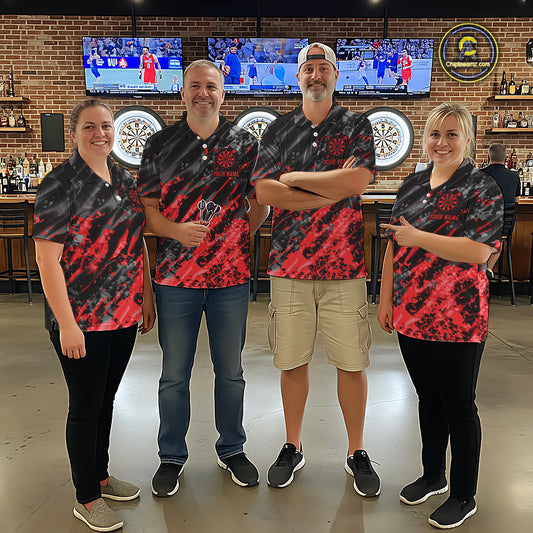 Custom Streaks Red And Grey Skull Men Darts Quarter-Zip Team Shirt Skull Dart League Jerseys NYN2179