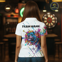 Load image into Gallery viewer, Custom Red Grim Reaper Grunge Black Dart Polo Shirts For Women Skull Dart League Jerseys NYN2182