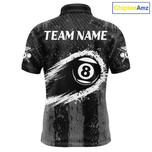 Grey Grunge Ball Pool Men Billiard Polo & 1/4-Zip Shirt Custom 8 Balls Billiard Team Jerseys NYN2443