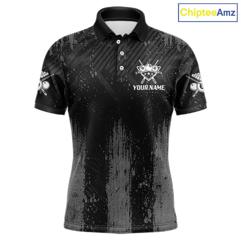 Grey Grunge Ball Pool Men Billiard Polo & 1/4-Zip Shirt Custom 8 Balls Billiard Team Jerseys NYN2443