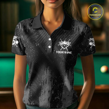 Grey Grunge Ball Pool Women Billiard Polo & 1/4-Zip Shirt Custom 8 Balls Billiard Team Jerseys NYN2443