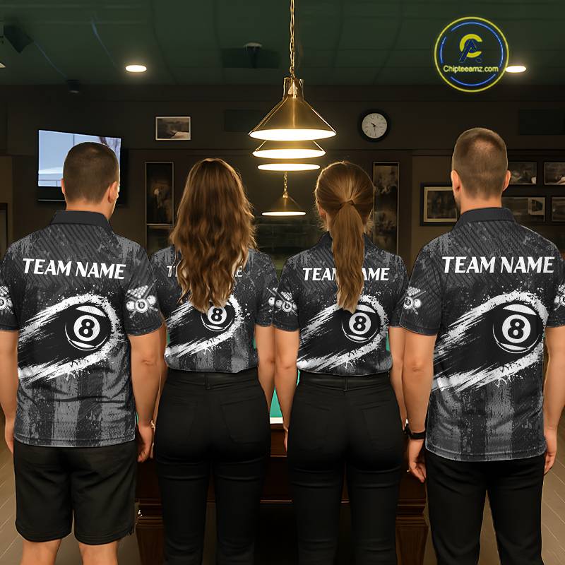 Grey Grunge Ball Pool Men Billiard Polo & 1/4-Zip Shirt Custom 8 Balls Billiard Team Jerseys NYN2443