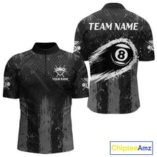 Load image into Gallery viewer, Grey Grunge Ball Pool Men Billiard Polo &amp; 1/4-Zip Shirt Custom 8 Balls Billiard Team Jerseys NYN2443