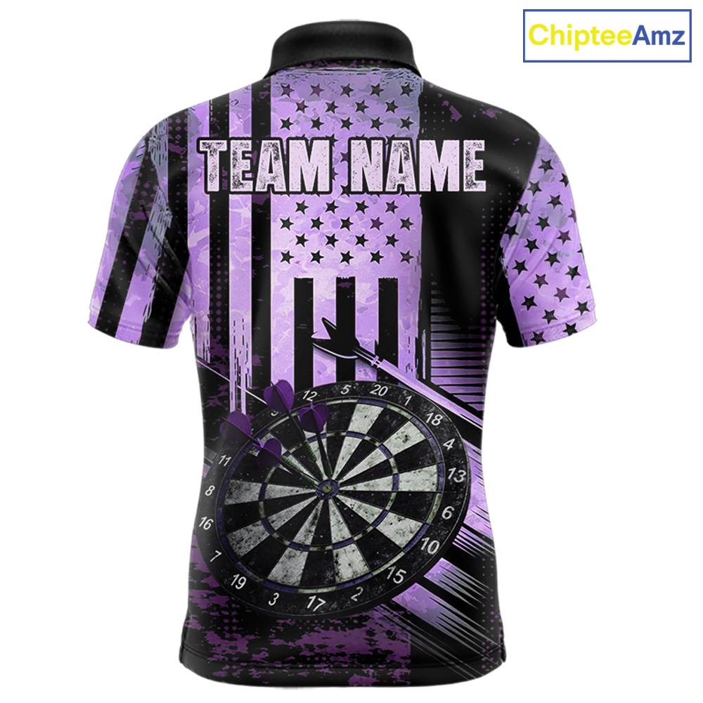 Purple US Flag Grunge Dartboard & Arrow Men Darts Polo Shirts Custom Dart Team Jerseys NYN2444