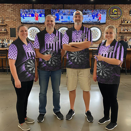 Purple US Flag Grunge Dartboard & Arrow Men Darts Polo Shirts Custom Dart Team Jerseys NYN2444