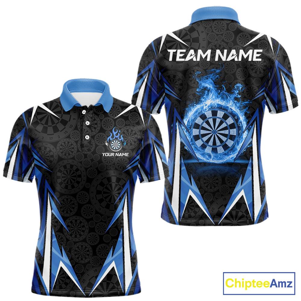 Black And Blue Flames Dartboard Men Darts Polo Shirts Custom Fire Flame Dart Team Jerseys NYN2445
