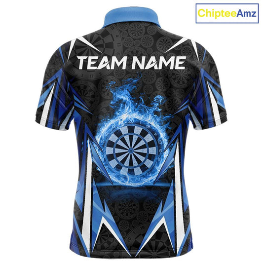 Black And Blue Flames Dartboard Men Darts Polo Shirts Custom Fire Flame Dart Team Jerseys NYN2445