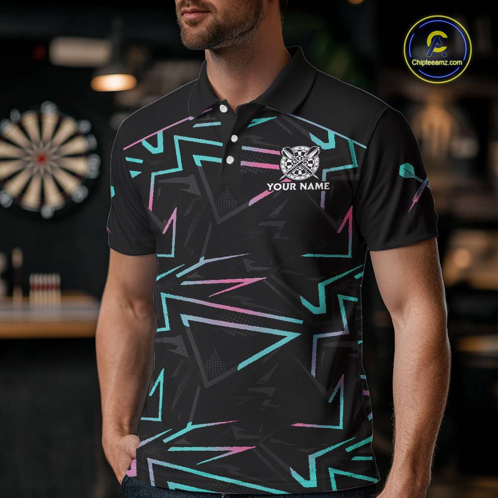 Blue And Pink Lines Human Plays Darts Polo Shirts For Men Personalized Dart Team Jerseys NYN2448