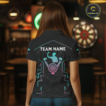 Load image into Gallery viewer, Blue And Pink Lines Human Plays Darts Polo Shirts For Women Personalized Dart Team Jerseys NYN2448