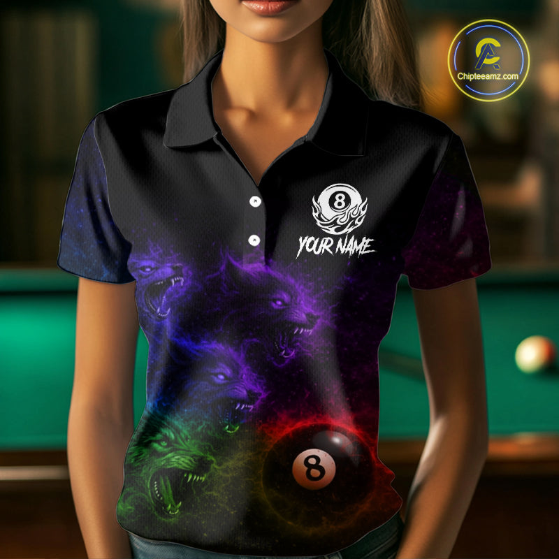 Horror Wolfs Colorful Flames Smoke Pool 8 Ball Women Billiard Shirt Custom Ball Billiard Team Attire NYN2664