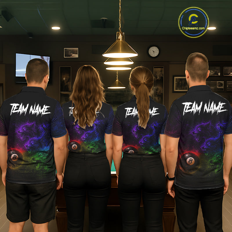 Horror Wolfs Colorful Flames Smoke Pool 8 Ball Women Billiard Shirt Custom Ball Billiard Team Attire NYN2664