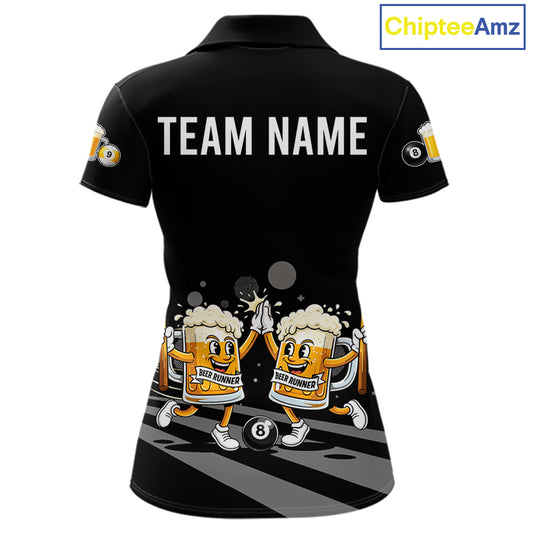 Funny Beer Couple Play Pool 8 Ball Women's Billiard Team Shirt Custom Billiard Polo & 1/4 Zip Attire NYN2666