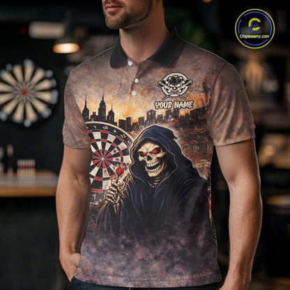 Graffiti Grunge Grim Reaper Red Dartboard Dart Polo Shirts For Men Custom Dart Team Shirts NYN2674