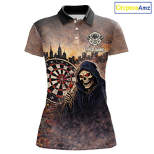 Load image into Gallery viewer, Graffiti Grunge Grim Reaper Red Dartboard Dart Polo Shirts For Women Custom Dart Team Shirts NYN2674