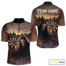 Load image into Gallery viewer, Graffiti Grunge Grim Reaper Red Dartboard Dart 1/4-Zip Shirts For Men Custom Dart Team Shirts NYN2674