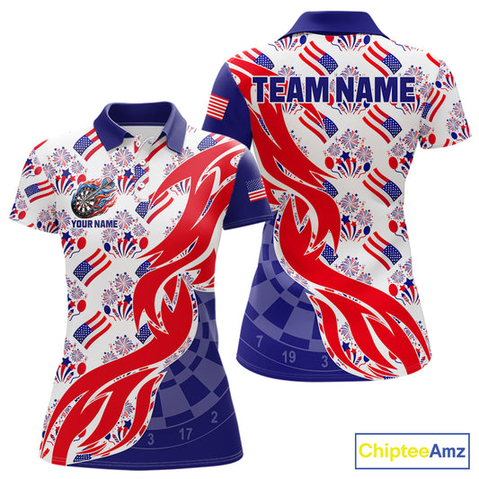 Custom American Flag Dart Polo & Quarter-Zip Shirt For Women Patriotic USA Dart Jerseys NYN2824