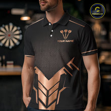Load image into Gallery viewer, Black And Metallic Copper Darts Polo &amp; 1/4-Zip Shirt For Men Custom Outfits Team Darts Jersey NYN3040