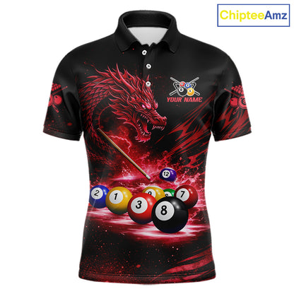 Red Funny Dragon Thunder Ball Pool Billiard Team Shirt For Men Custom Billiards Ball Attire NYN3041