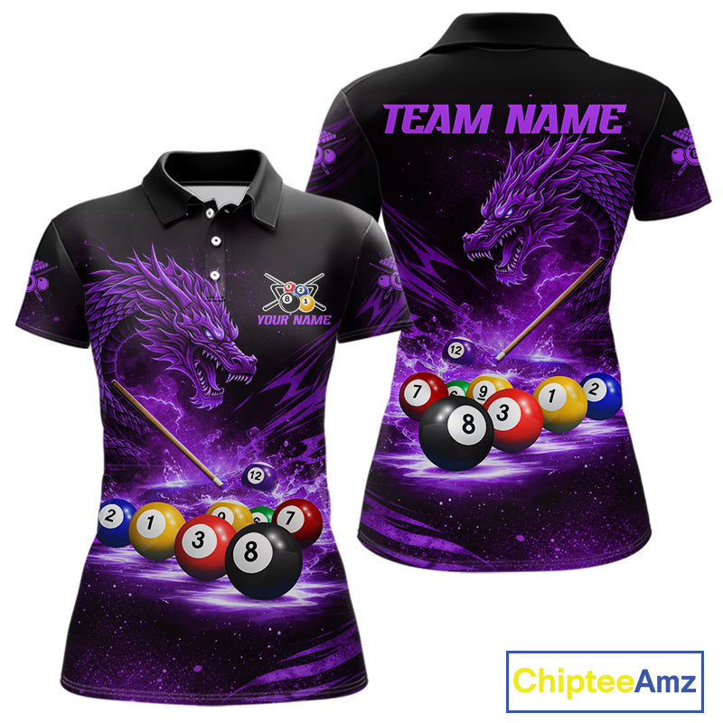 Purple Funny Dragon Thunder Ball Pool Billiard Team Shirt For Women Custom Billiards Ball Attire NYN3042