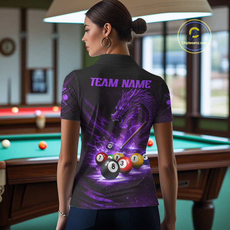Purple Funny Dragon Thunder Ball Pool Billiard Team Shirt For Women Custom Billiards Ball Attire NYN3042