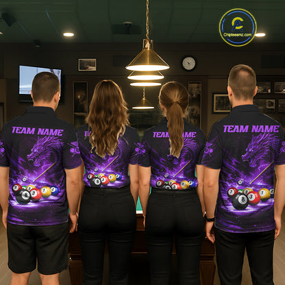 Purple Funny Dragon Thunder Ball Pool Billiard Team Shirt For Men Custom Billiards Ball Attire NYN3042