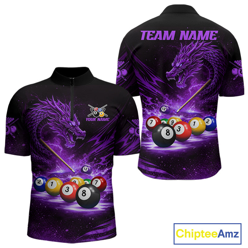 Purple Funny Dragon Thunder Ball Pool Billiard Team Shirt For Men Custom Billiards Ball Attire NYN3042