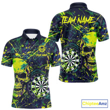 Load image into Gallery viewer, Grunge Blue Green Strike Horror Skull Mens Darts Shirt Personalized Splatter Dart Team Jerseys NYN3202