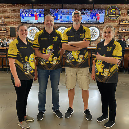 Funny Banana Mascot Black And Yellow Darts Jersey For Women Custom Polo & 1/4 Zip Darts Team Shirts NYN3206