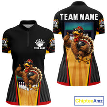 Load image into Gallery viewer, Funny Rooster Black &amp; Red Bowling Polo Quarter-Zip Shirt For Women Custom Bowling Team Jersey NYN3750