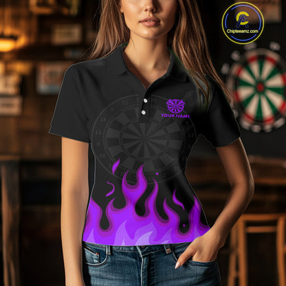 Custom Purple Flames Skull Dartboard Polo Darts Shirt For Women Outfit Dart Team Jersey NYN0994