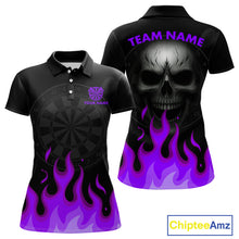 Load image into Gallery viewer, Custom Purple Flames Skull Dartboard Polo Darts Shirt For Women Outfit Dart Team Jersey NYN0994