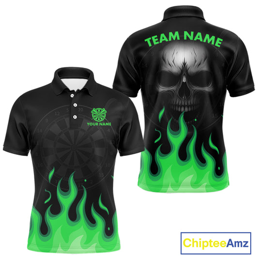 Custom Green Flames Skull Dartboard Polo Darts Shirt For Men Outfit Dart Team Jersey NYN0995