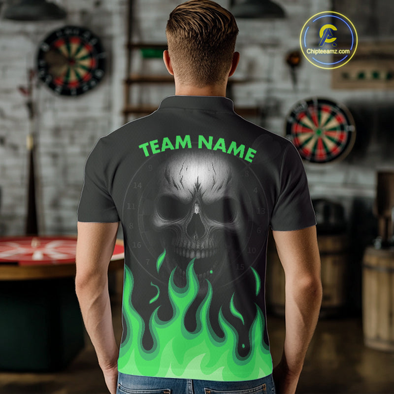 Custom Green Flames Skull Dartboard Polo Darts Shirt For Men Outfit Dart Team Jersey NYN0995