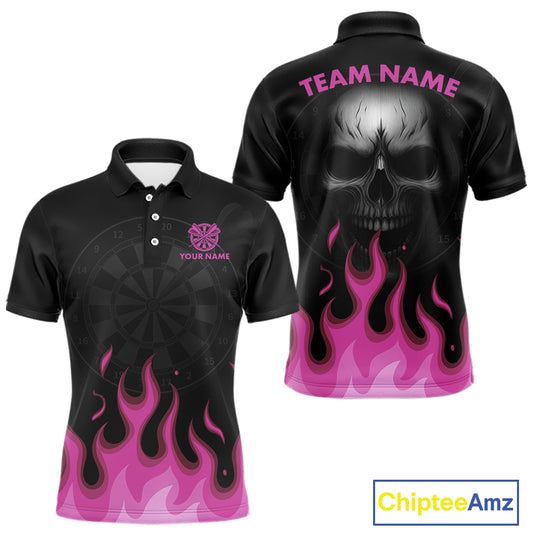 Custom Pink Flames Skull Dartboard Polo Darts Shirt For Men Outfit Dart Team Jersey NYN0996