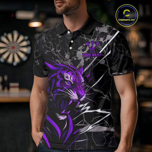Men's Polo Dart Shirt Purple Fierce Tiger Dartboard Personalized Darts Jerseys Outfits NYN1015