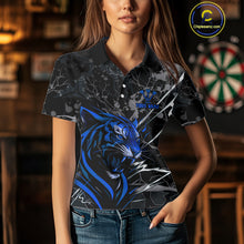 Load image into Gallery viewer, Women's Polo Dart Shirt Blue Fierce Tiger Dartboard Personalized Darts Jerseys Outfits NYN1016