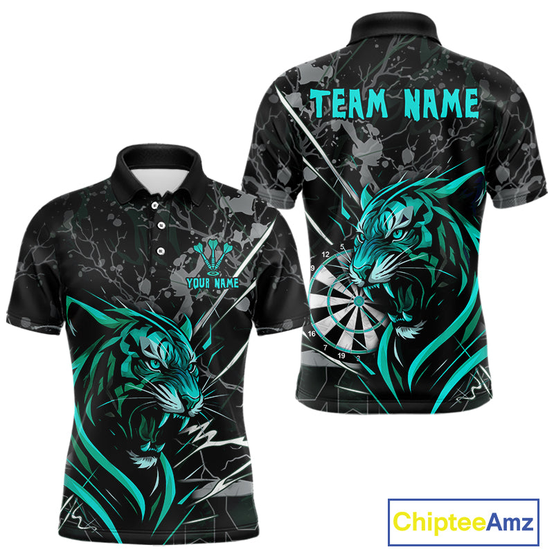 Men's Polo Dart Shirt Turquoise Fierce Tiger Dartboard Personalized Darts Jerseys Outfits NYN1017