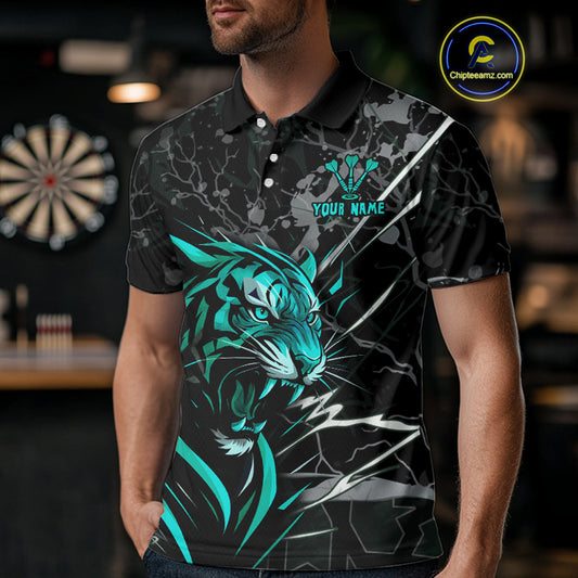 Men's Polo Dart Shirt Turquoise Fierce Tiger Dartboard Personalized Darts Jerseys Outfits NYN1017