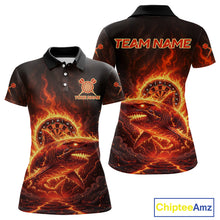 Load image into Gallery viewer, Red Flames Shark Cracked Dartboard Custom Women Darts Polo Shirt Fire Flame Dart Jerseys NYN1919