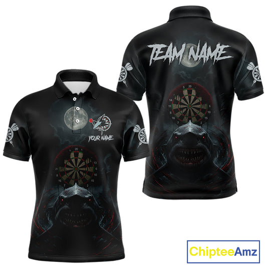 Black And Red Gothic Shark Dartboard Custom Men Darts Polo Shirt Shark Dart Jerseys NYN1921