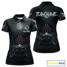 Load image into Gallery viewer, Black And Blue Gothic Shark Dartboard Custom Women Darts Polo Shirt Shark Dart Jerseys NYN1922