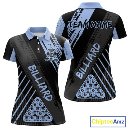 Light-Blue Grunge Billiard Ball Pool Women Polo & 1/4-Zip Shirt Custom 8 Ball Billiards Jerseys NYN2452