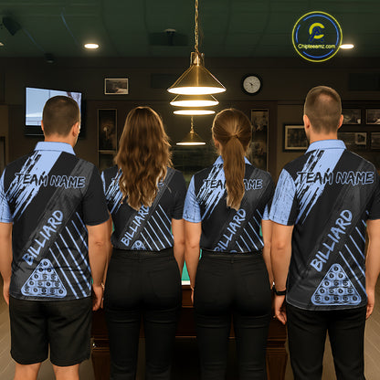 Light-Blue Grunge Billiard Ball Pool Men Polo & 1/4-Zip Shirt Custom 8 Ball Billiards Jerseys NYN2452