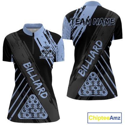 Light-Blue Grunge Billiard Ball Pool Women Polo & 1/4-Zip Shirt Custom 8 Ball Billiards Jerseys NYN2452