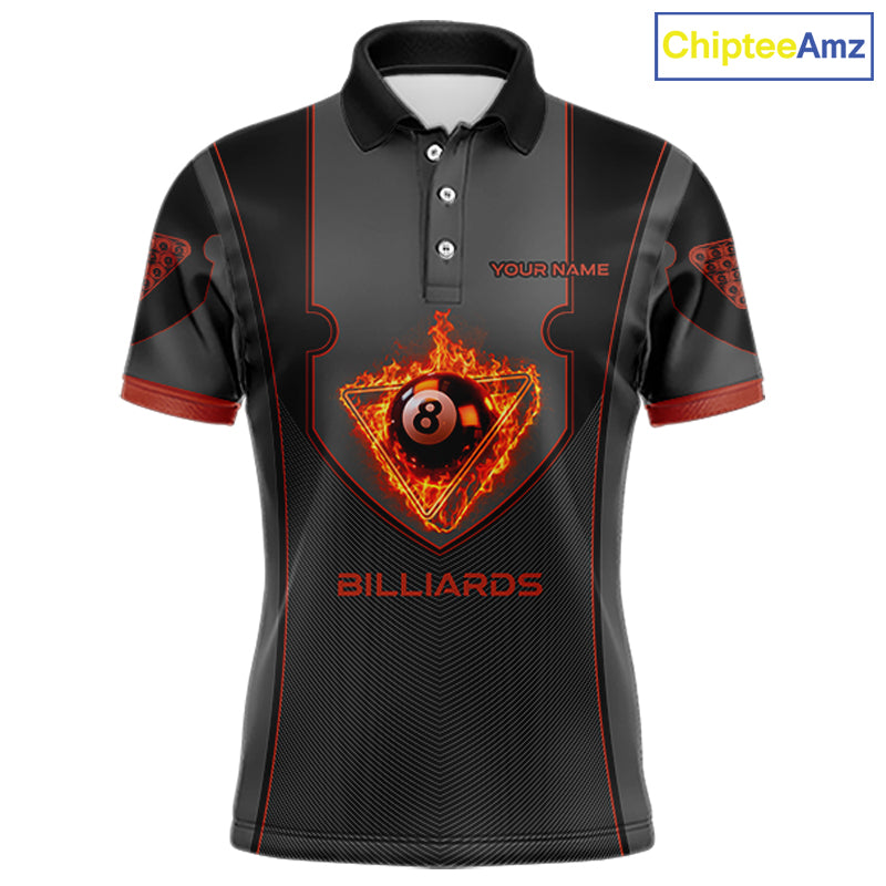 Fire Flame 8 Ball Pool Polo & 1/4-Zip Team Shirt For Men Custom Billiards Ball Apparel|Red NYN2456