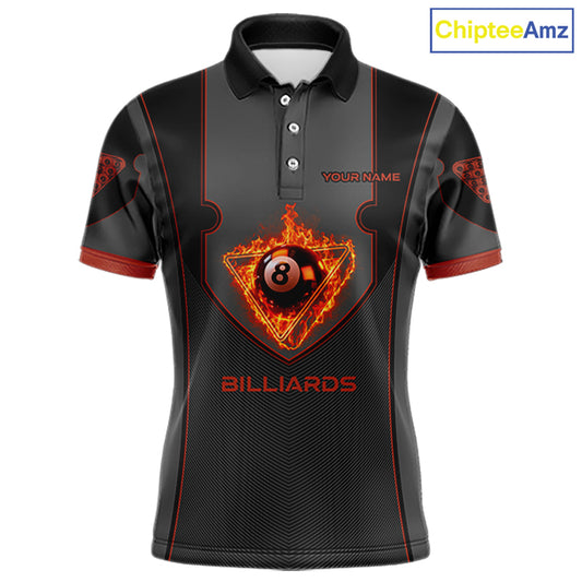 Fire Flame 8 Ball Pool Polo & 1/4-Zip Team Shirt For Men Custom Billiards Ball Apparel|Red NYN2456