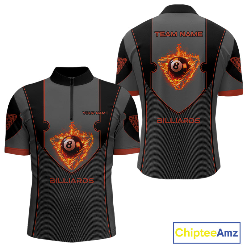 Fire Flame 8 Ball Pool Polo & 1/4-Zip Team Shirt For Men Custom Billiards Ball Apparel|Red NYN2456